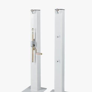 INFINITE SPORT – Paire de Poteaux de Tennis Premium Carrés 100x100mm Laqué Blanc – Platine – Treuil Crémaillère & Capuchon Anti-UV Inclus